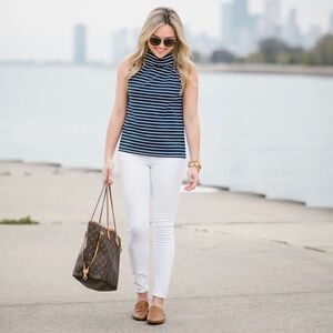 Sail to Sable Navy & White Cowl Neck Button Back Sleeveless Top